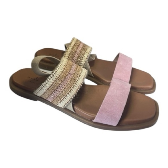 MILA PAOLI Made in Italy Double-Band Slingback Sandals Pink Tan Womens 8 - Picture 1 of 14